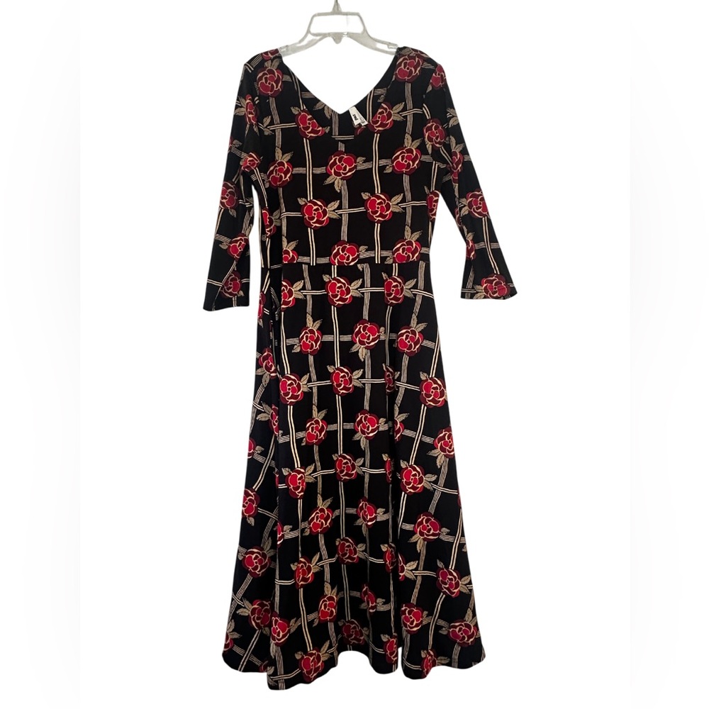 Pact Floral Dress organic cotton Large fit & flare Retro Cottagecore midi black